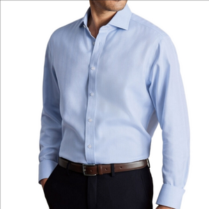 Charles Tyrwhitt 100% Cotton Light Blue Micro Check French Cuff Dress Shirt